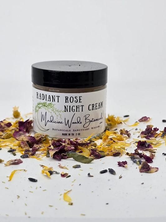 A rich moisturizing and calming rose night cream with chamomile and lavender.