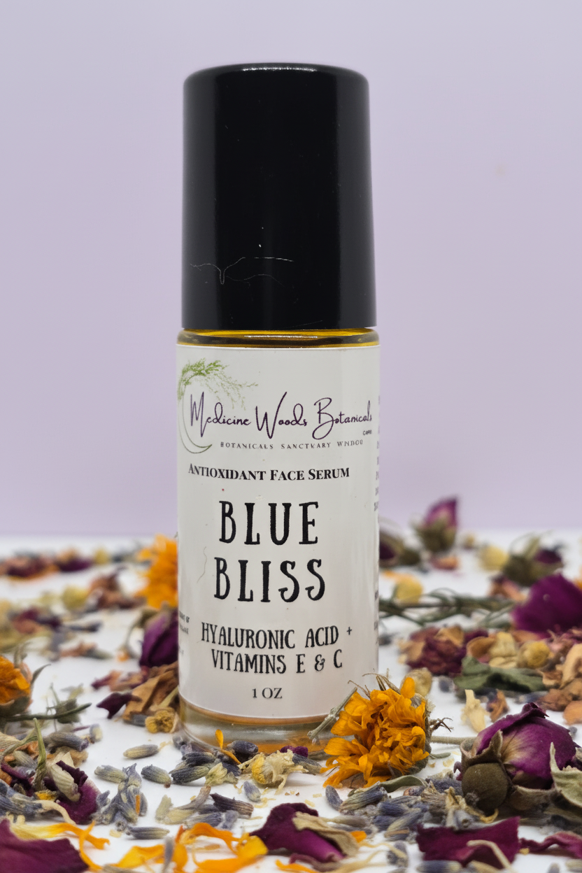 Blue Bliss serum with lavender background