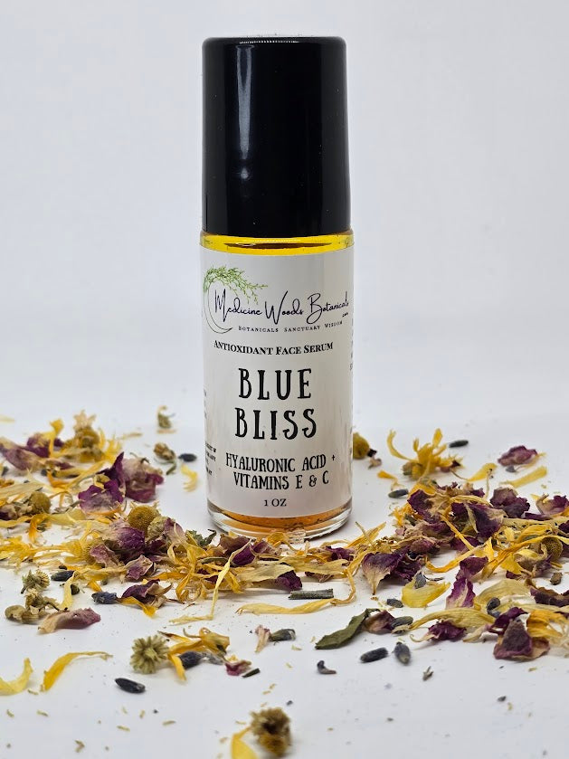 An all natural calming, barrier repair, hydrating and antioxidant rich oil based face serum with blueberry extract, rose, chamomile, lavender, hyaluronic acid, evening primrose, rosehip seed and jojoba oil.